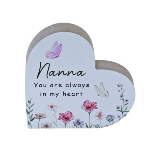 FLORAL HEART PLAQUE MDF WOOD NANNA
