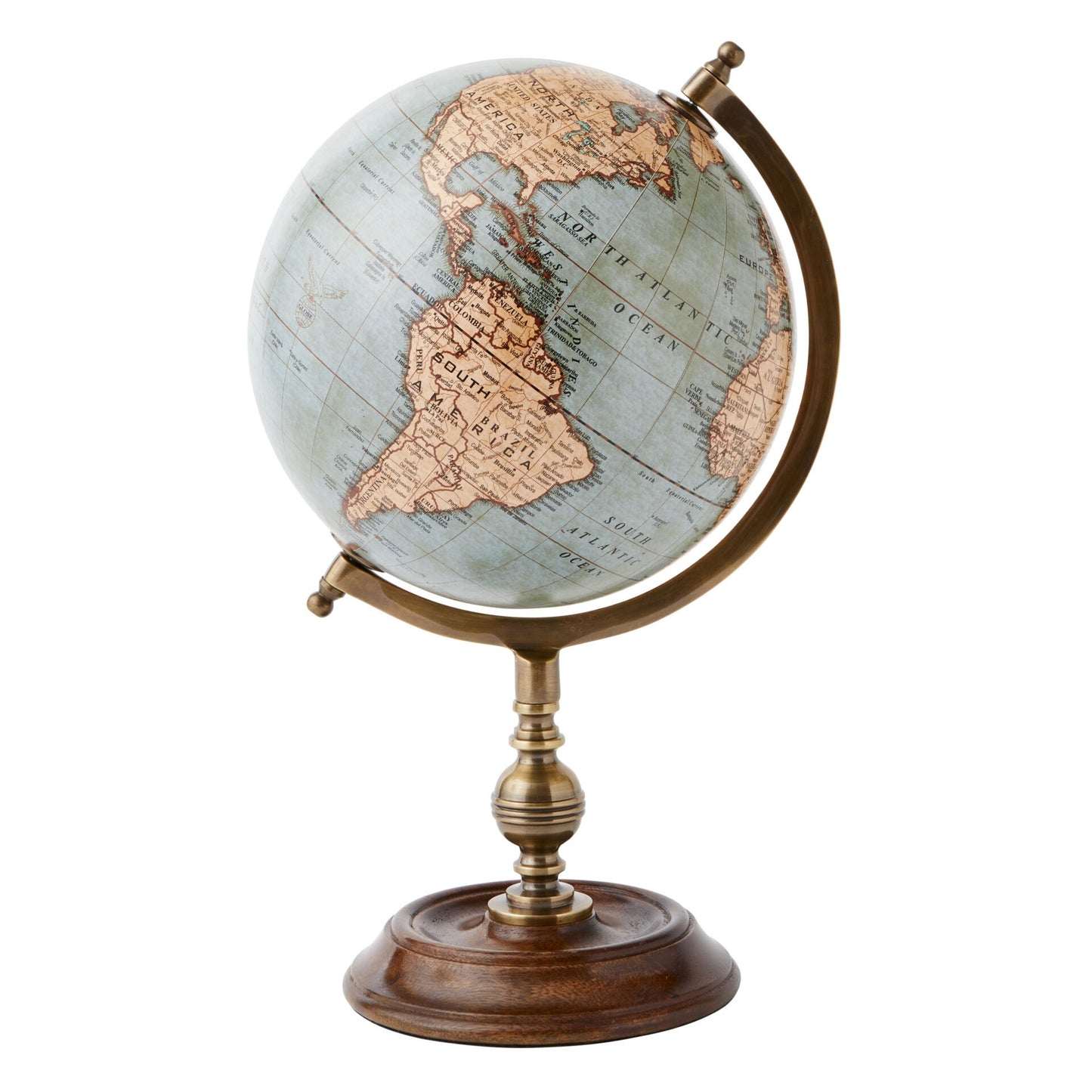 World Globe Brass & Wood Blue