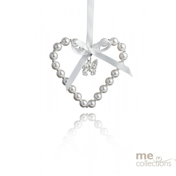 Wedding Charm Pearl Heart With Diamantes White