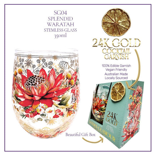 Lisa Pollock Stemless Glass Gold Detailing With 24K Gold Lime Garnish Splendid Waratah
