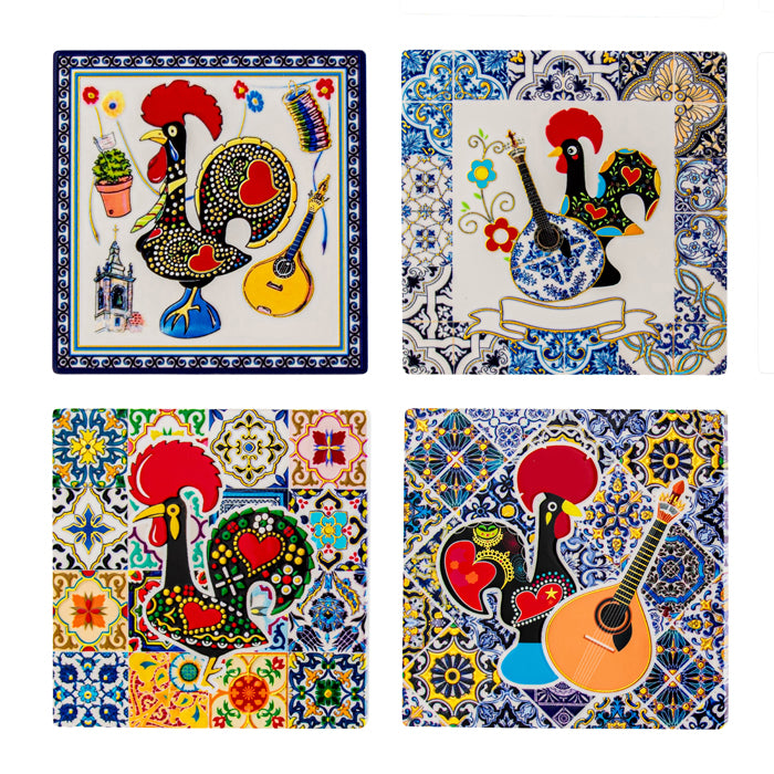 CERAMIC COASTERS BARCELONA SQUARE SET OF 4 INDIGO