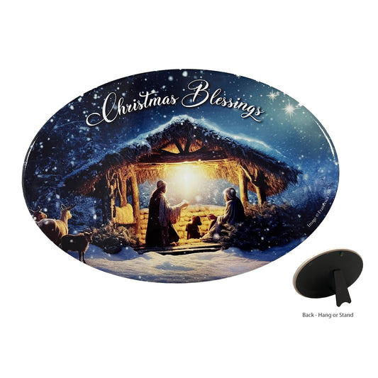 CHRISTMAS OVAL CERAMIC PLAQUES NATIVITY 23CM
