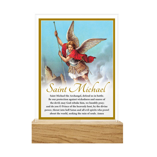 GLASS VERSE PLAQUE ON WOODEN BASE SAINT MICHAEL