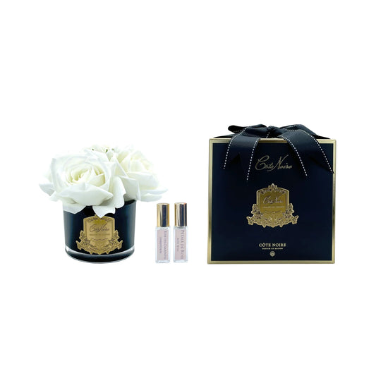 Cote Noire Five Roses White Black Glass with Gold Crest