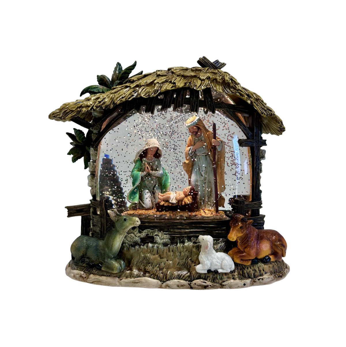 Christmas Snow Globe With LED Lights Nativity Scene