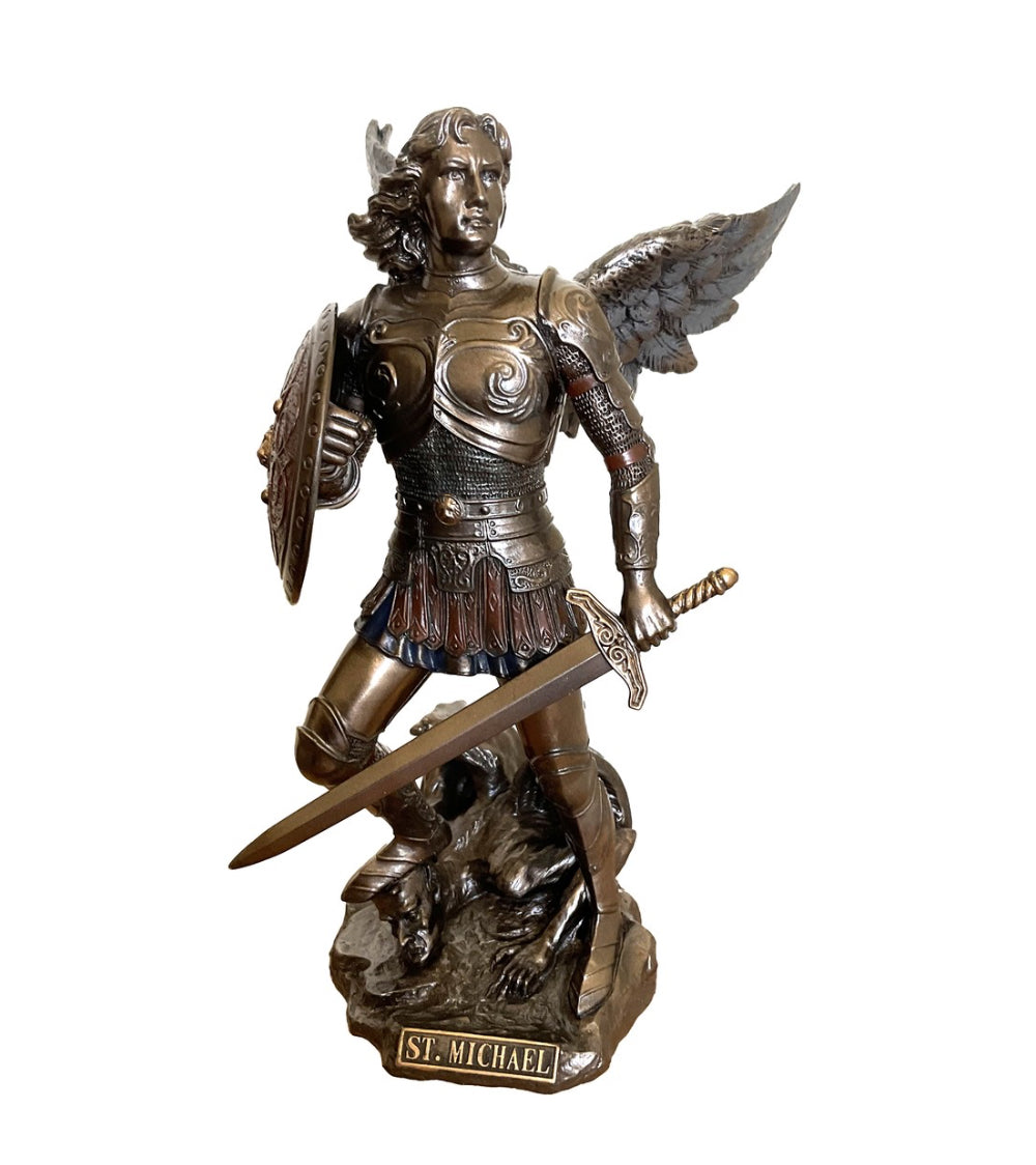 VERONESE DESIGNS BRONZE FIGURINE ARCHANGEL MICHAEL STANDING WITH SHIELD SMALL