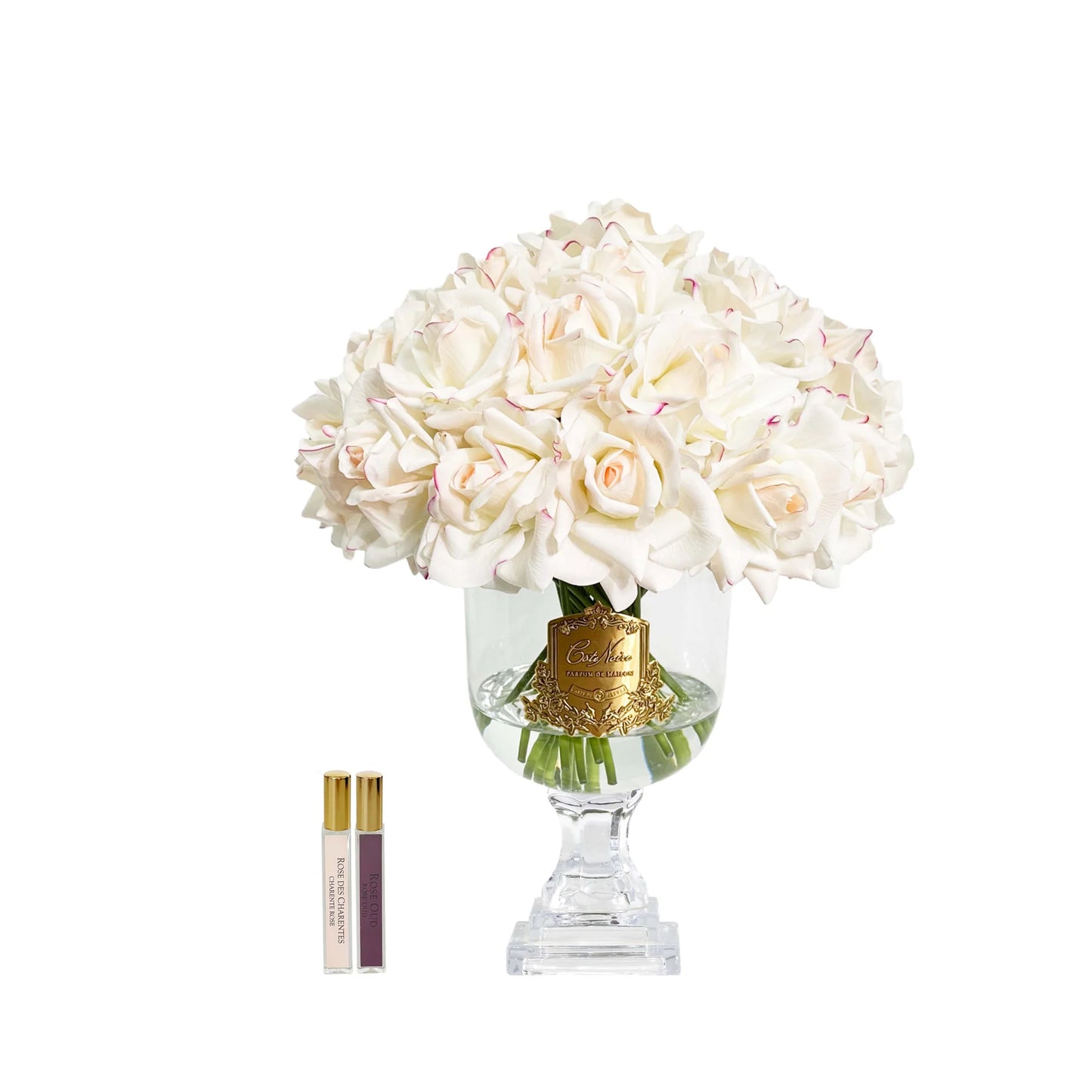 Cote Noire Versailles French Rose Bouquet Pink Blush in Clear Glass With Gold Crest