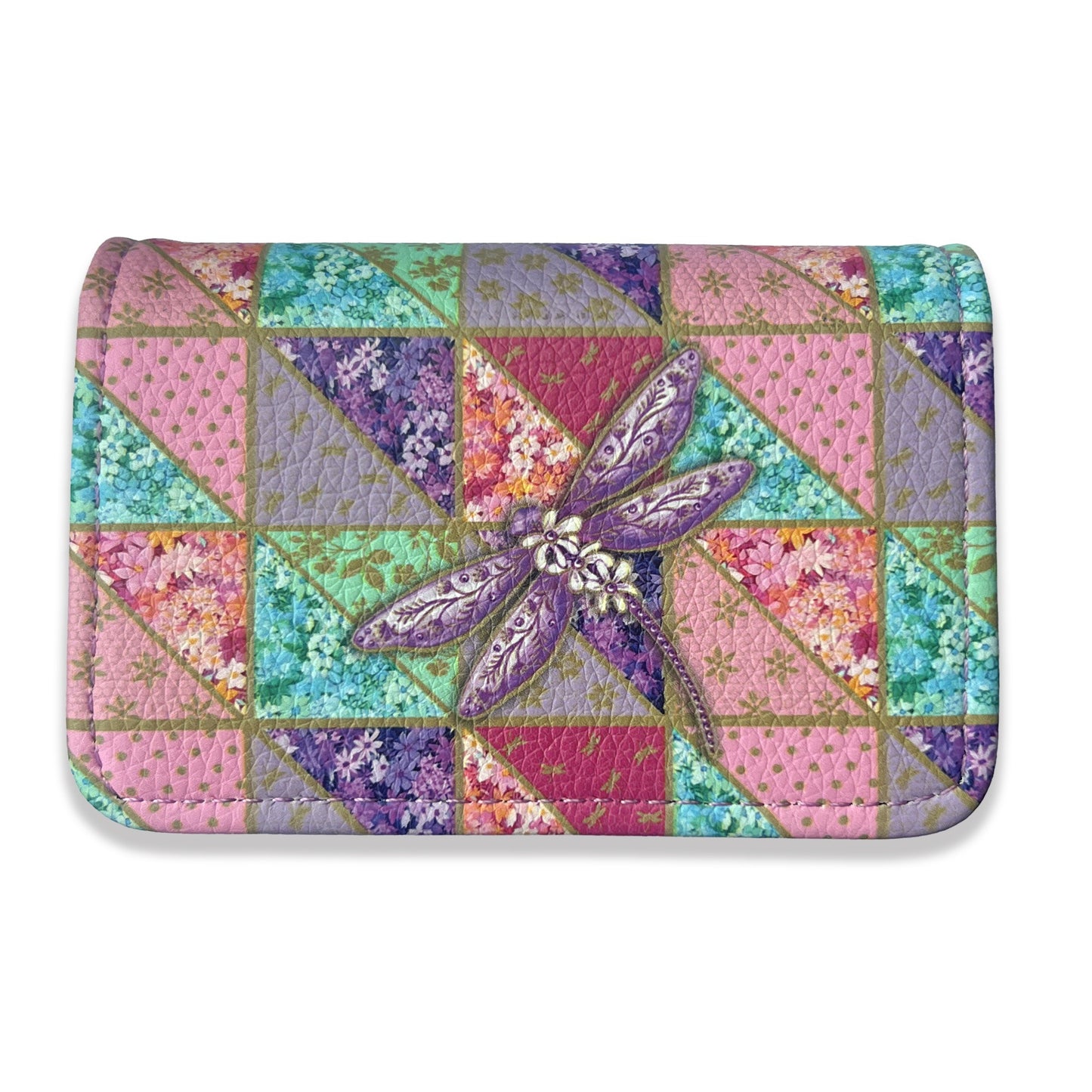 Lisa Pollock PU Leather Card Wallet With Gold Logo Pretty Patchwork
