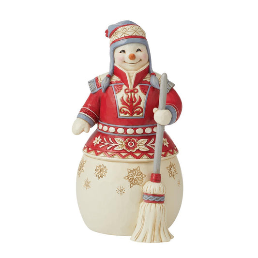HEARTWOOD CREEK SNOWMAN WITH BROOM 21CM