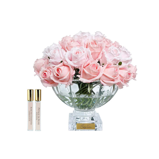 Cote Noire Luxury Centrepiece 37 Rose Buds Mixed Pink with Gold Badge