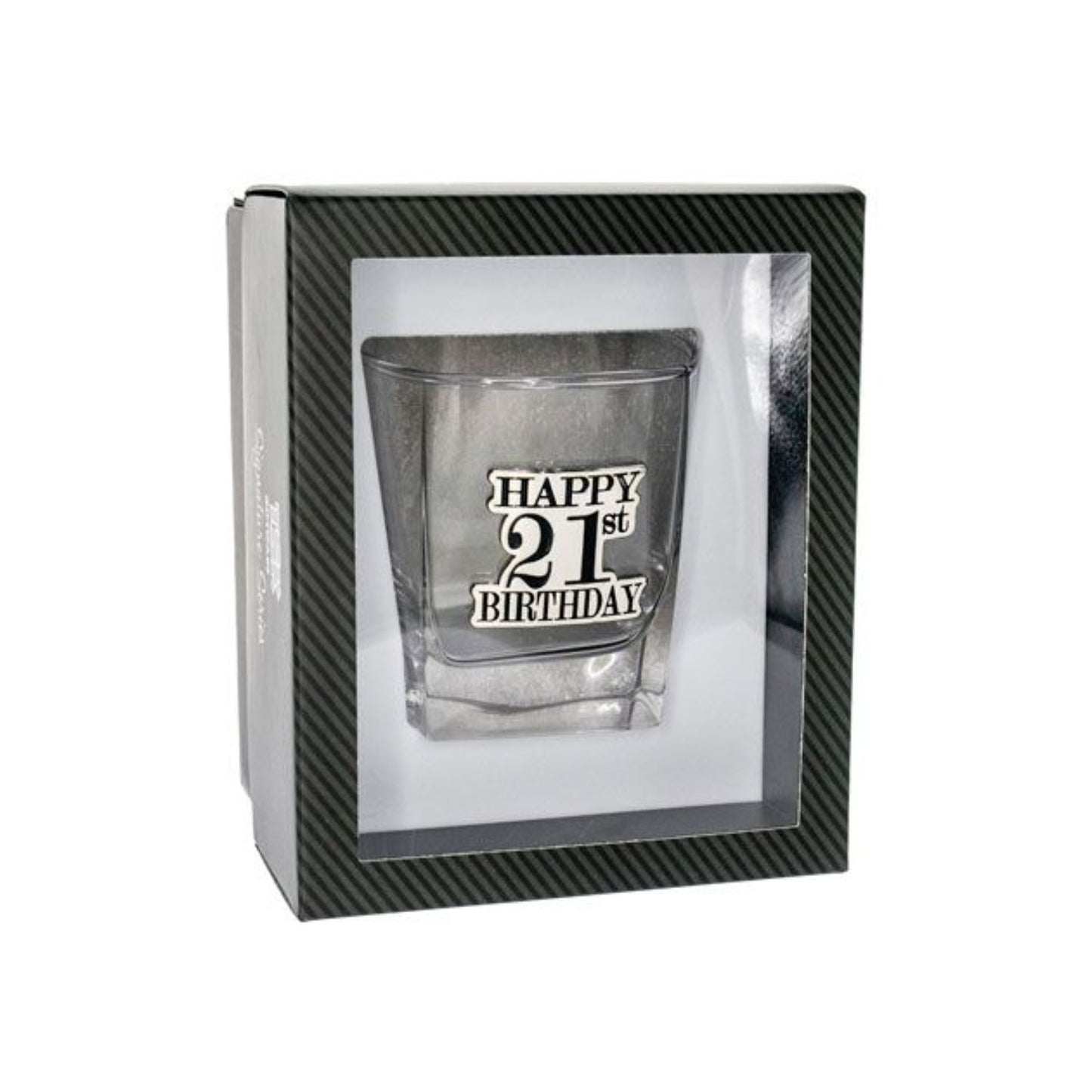 Birthday Whiskey Scotch Glass With Black & Silver Badge 21st