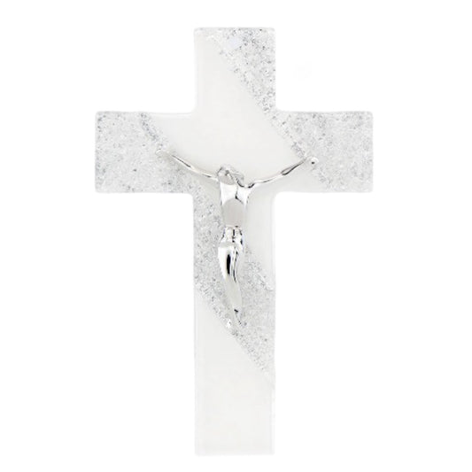Murano Glass Sahara Silver Hanging Crucifix With Jesus