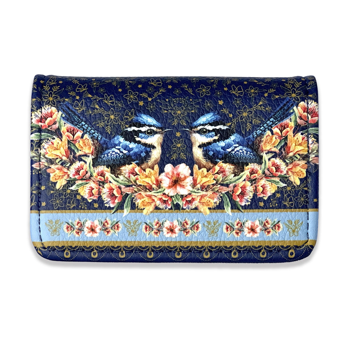 Lisa Pollock PU Leather Card Wallet With Gold Logo Blue Wrens