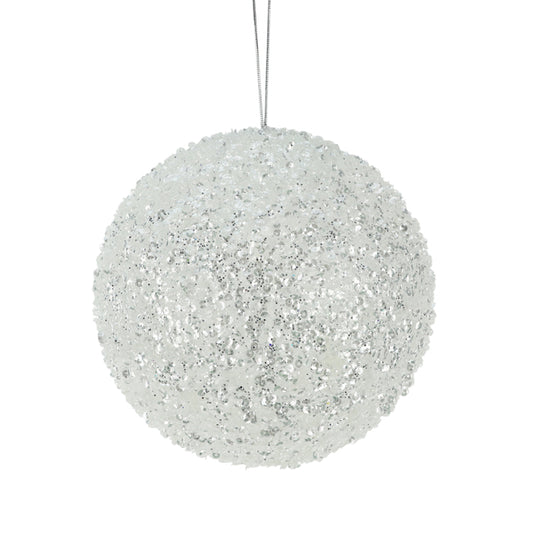 CHRISTMAS STYRO BEADED SEQUIN HANGING BALL WHITE LARGE