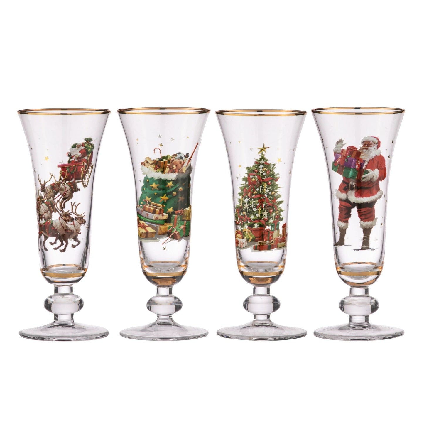 ASHDENE SPIRIT OF CHRISTMAS GLASS CHAMPAGNE SET OF 4