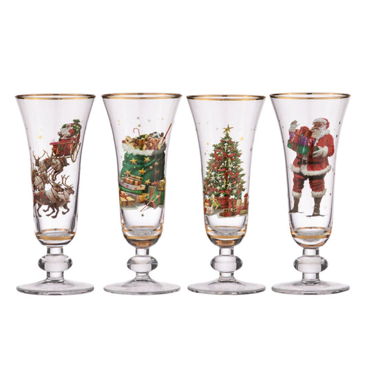 ASHDENE SPIRIT OF CHRISTMAS GLASS CHAMPAGNE SET OF 4