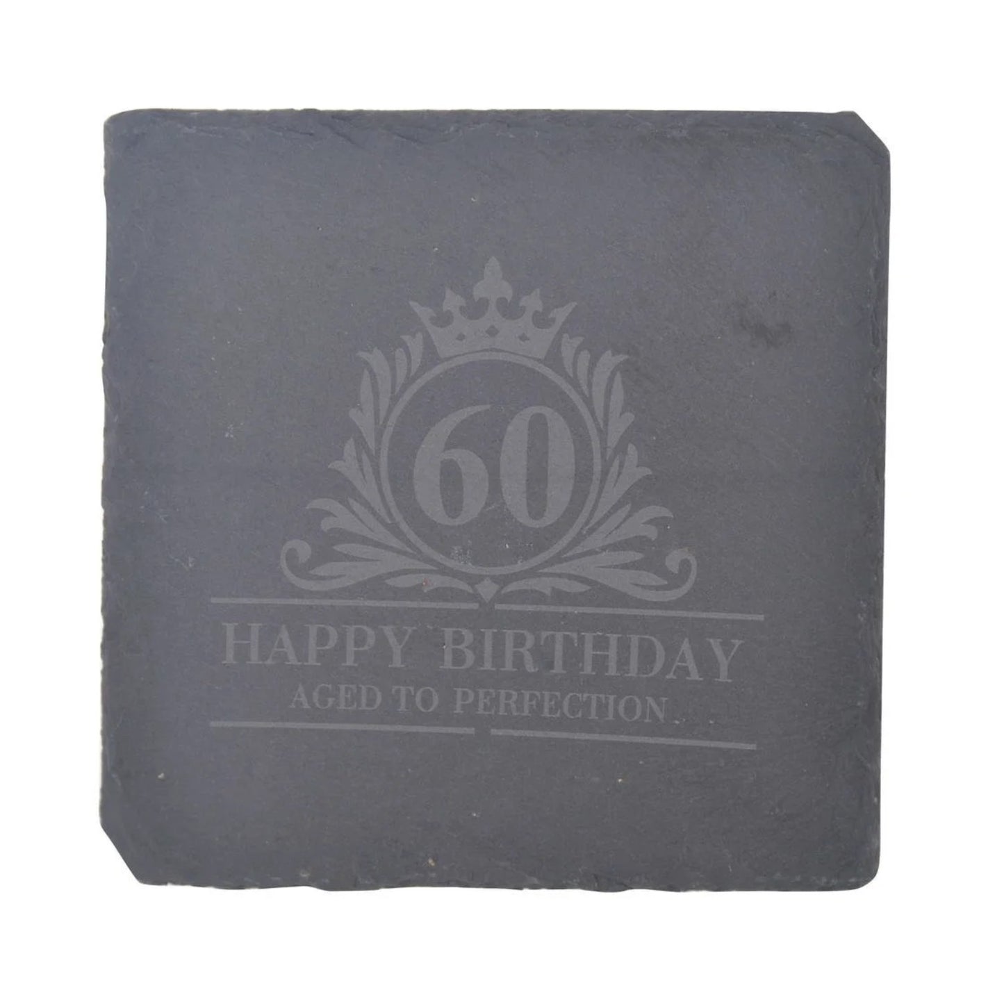 Birthday Whiskey Glass & Slate Coaster Set in Wooden Box 60th