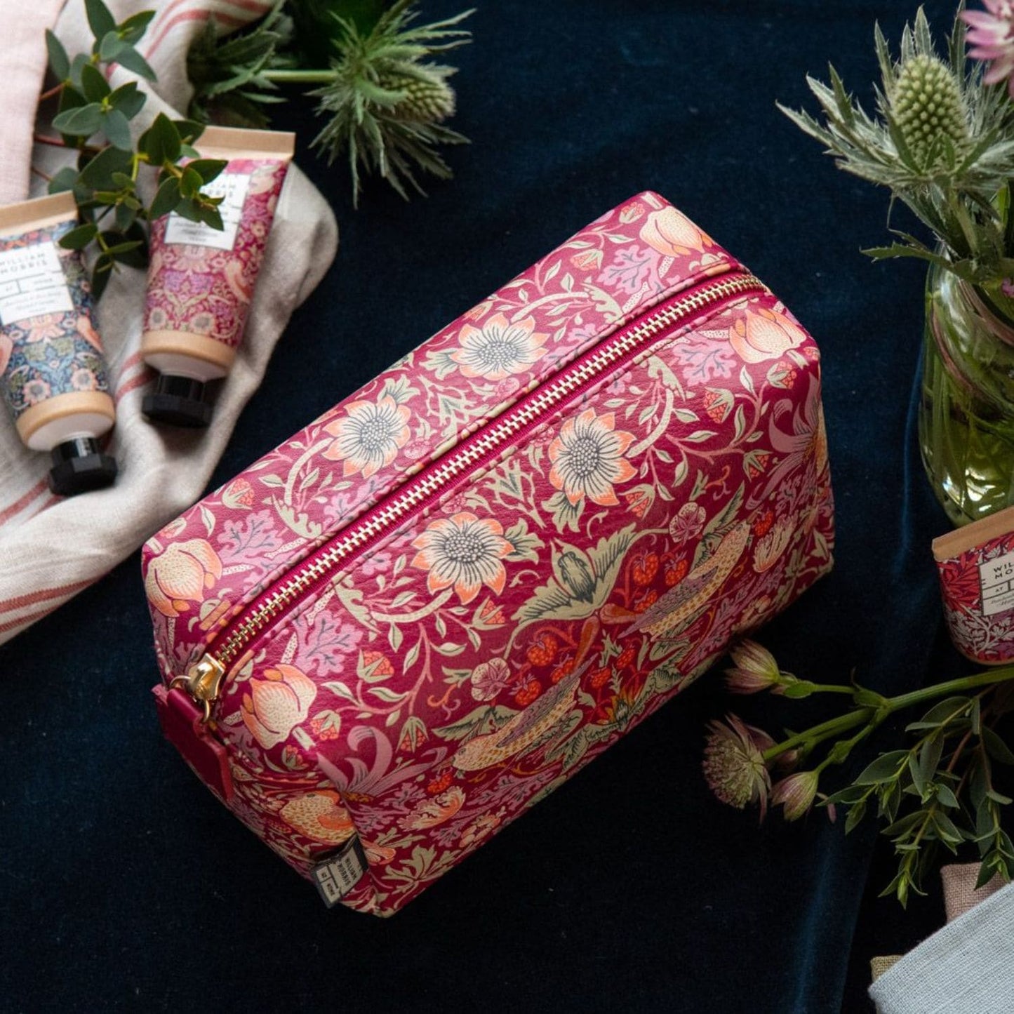William Morris at Home Strawberry Thief Med Toiletry Bag Red