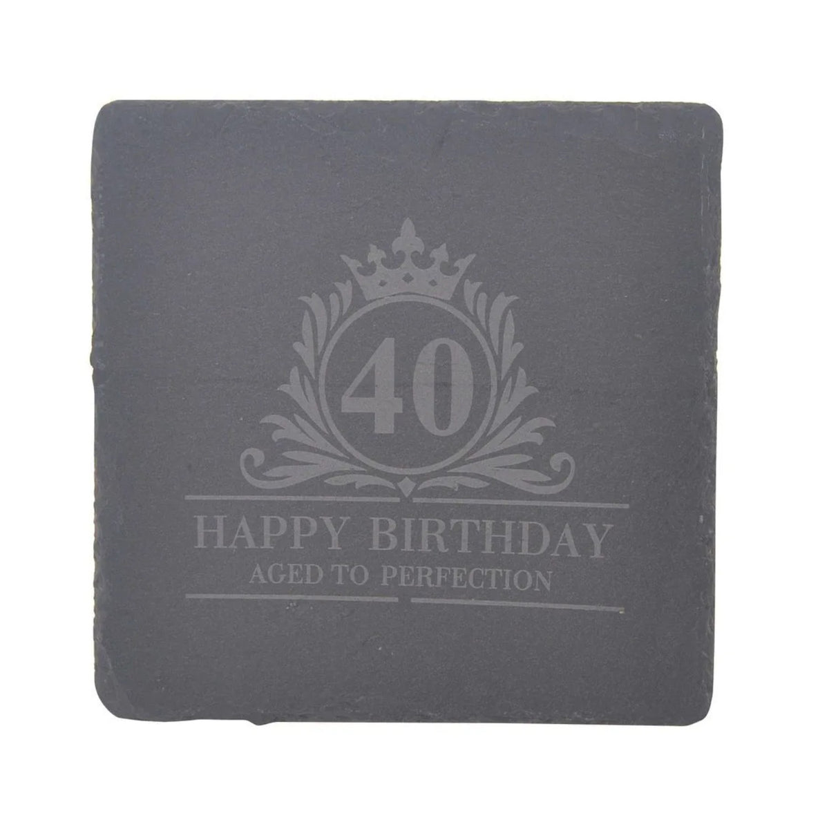 Birthday Whiskey Glass & Slate Coaster Set in Wooden Box 40th