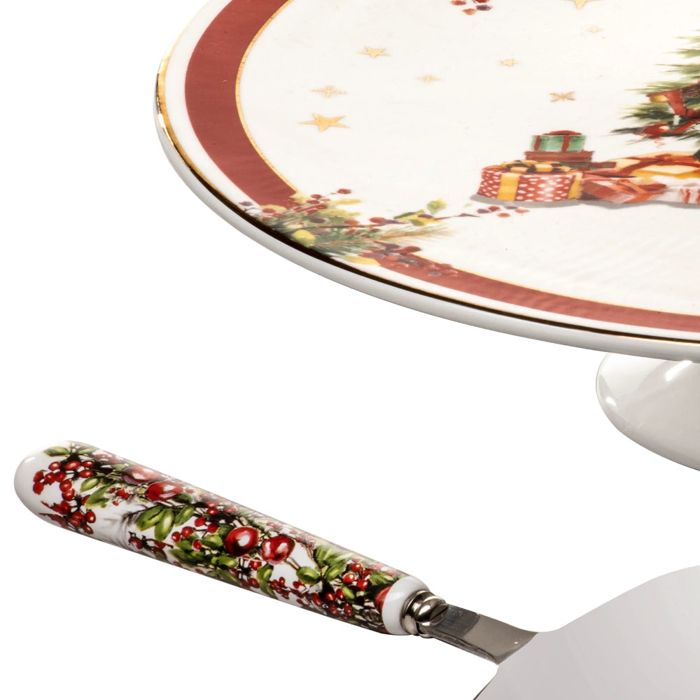 ASHDENE SPIRIT OF CHRISTMAS FOOTED CAKE STAND & SERVER SET