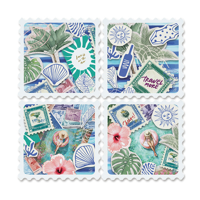 RESIN COASTER SET OF 4 STAMP DESIGN 'VACAY'