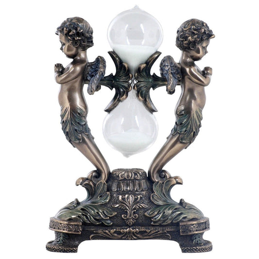VERONESE DESIGN BRONZE SAND TIMER CHERUB PRAYING