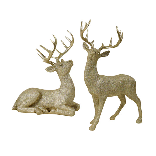 CHRISTMAS RESIN CHAMPAGNE DEER SET OF 2