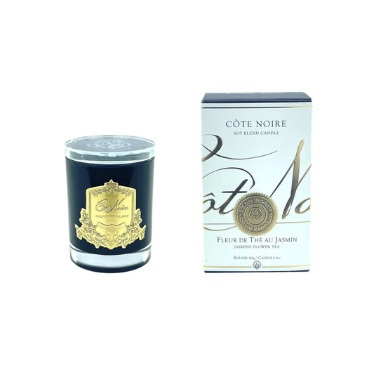 COTE NOIRE GOLD 185g CANDLE CRYSTAL GLASS LID JASMINE FLOWER TEA