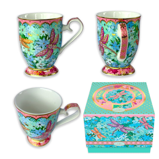 Lisa Pollock Ceramic Cup In Gift Box Pretty Patchwork