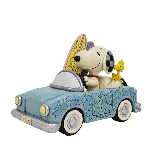 PEANUTS BY JIM SHORE SNOOPY & WOODSTOCK IN CAR WITH SURFBOARDS