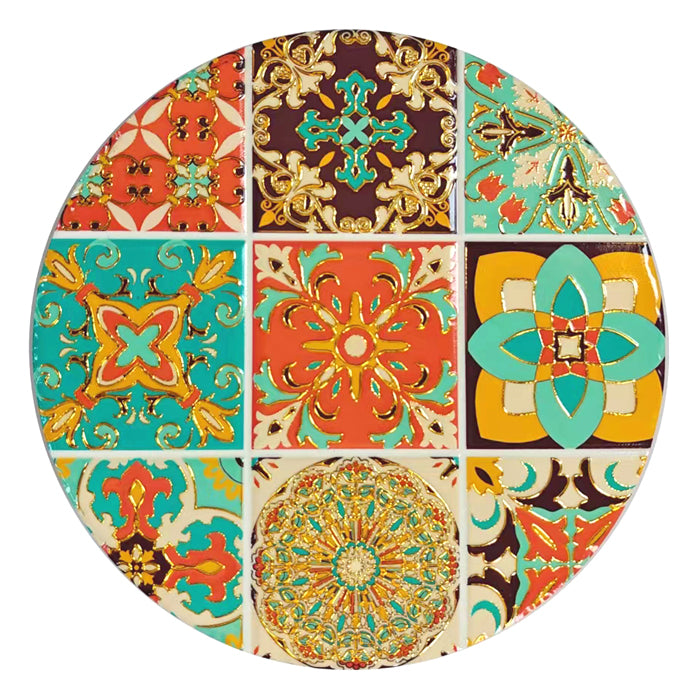 CERAMIC TRIVET DARBY ROUND ORANGE AND AQUA