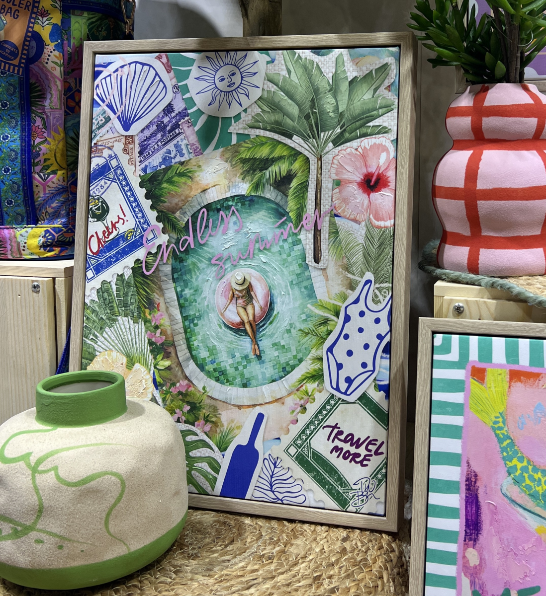 ARTWORK CANVAS PAINTED EMBELLISHMENT FINISH "ENDLESS SUMMER"