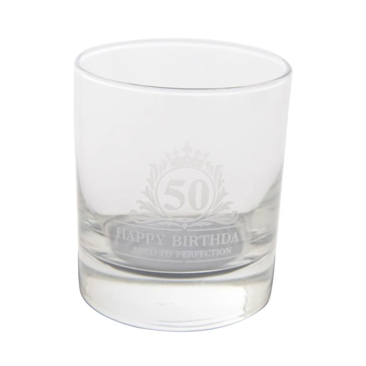 Birthday Whiskey Glass & Slate Coaster Set in Wooden Box 50th