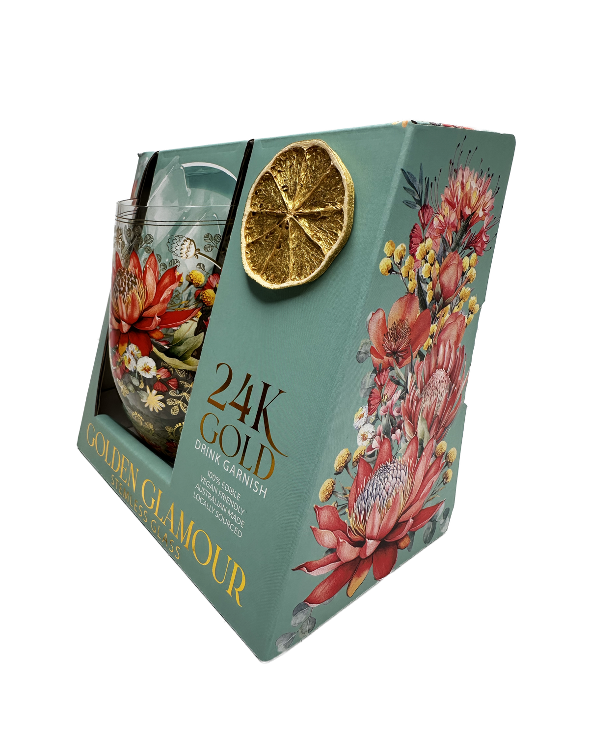 Lisa Pollock Stemless Glass Gold Detailing With 24K Gold Lime Garnish Splendid Waratah