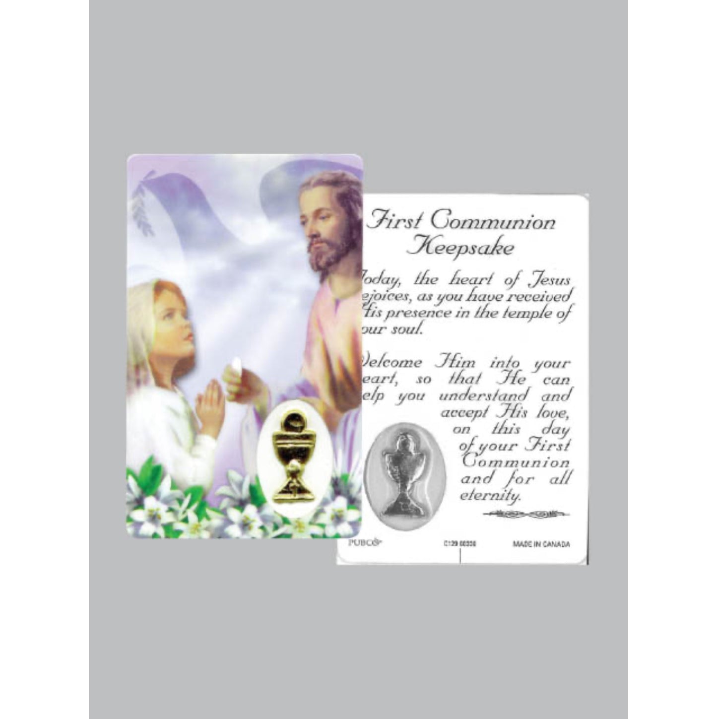 Laminated Window Prayer Card & Charm First Communion Girl