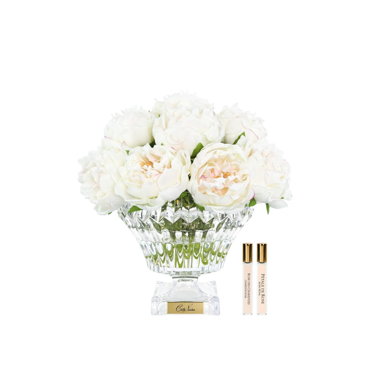 Cote Noire Bordeaux Blush Peonies In Cut Glass With Gold Crest