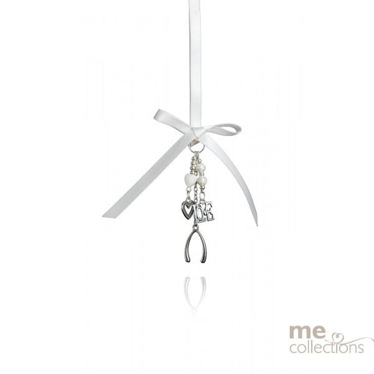 Wedding Charm Miniature Wishbone With Love & Heart Charms