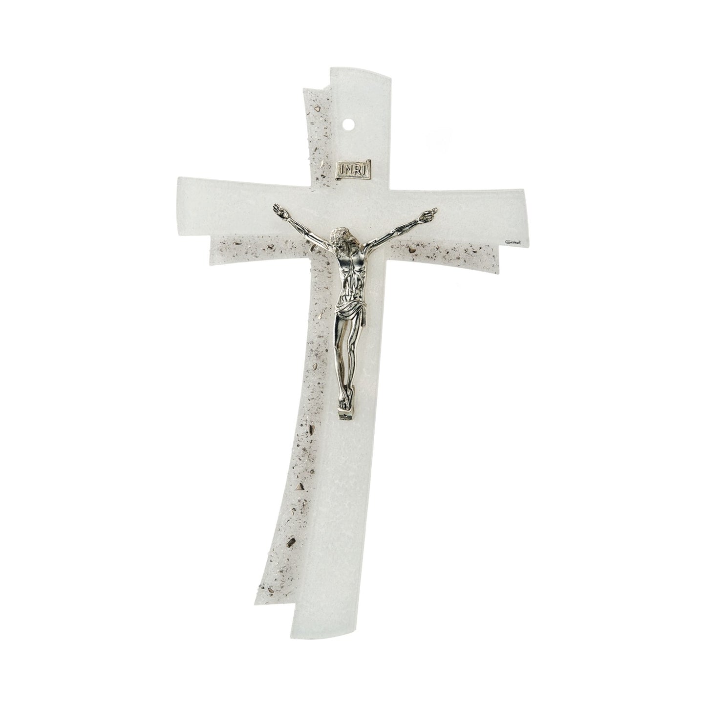 Murano Glass Mosaic Silver Hanging Crucifix With Jesus