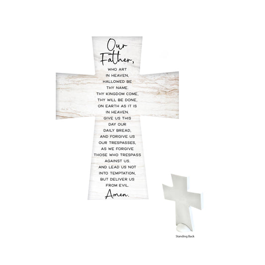 CERAMIC STANDING CROSS THE LORDS PRAYER