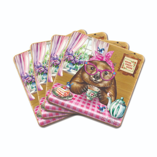 Lisa Pollock Bamboo Coasters Set Of Four Wonda Wombat