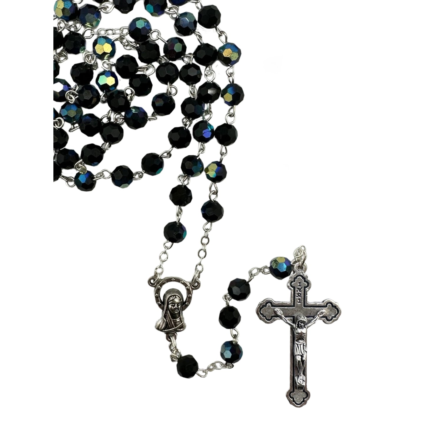 ROSARY BEADS CRYSTAL AURORA BOREALIS BLACK