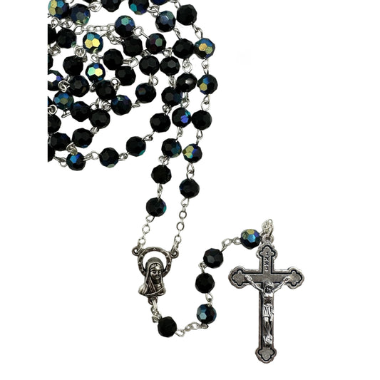 ROSARY BEADS CRYSTAL AURORA BOREALIS BLACK