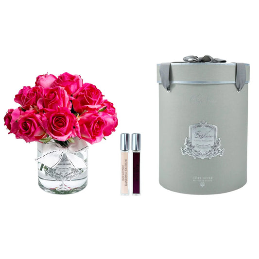 Cote Noire Luxury Grand Rose Bud Bouquet Magenta With Silver Badge
