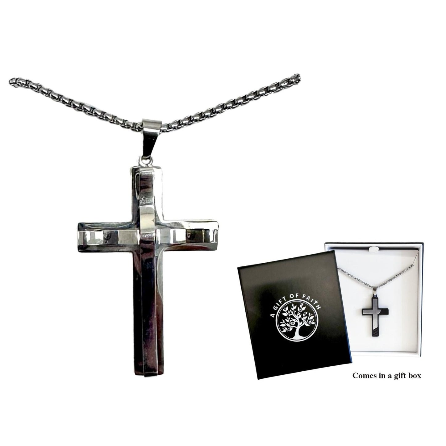 Necklace Gift Of Faith Stainless Steel With 42mm Cross