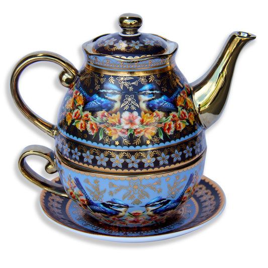 Lisa Pollock Ceramic Tea For One Set In Gift Box Blue Wrens