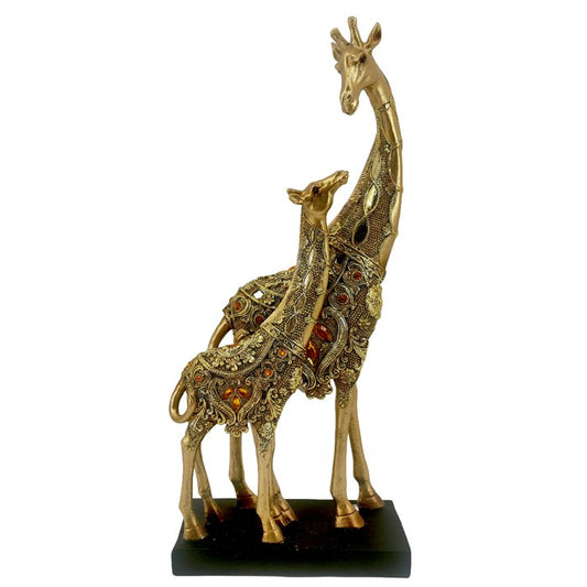 Tanza Resin Gold Giraffe With Baby Figurine