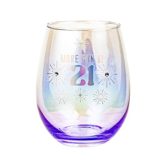 Birthday Stemless Wine Glass Holographic 21st
