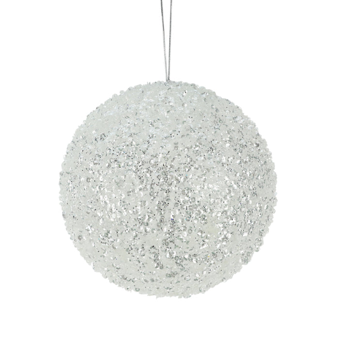 CHRISTMAS STYRO BEADED SEQUIN HANGING BALL WHITE LARGE