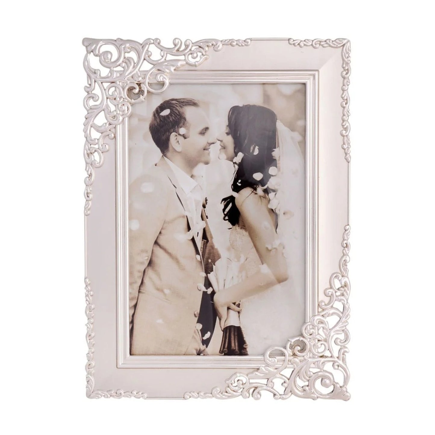 Photo Frame Silver Satin Wedding Design 4x6