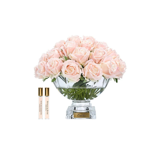 Cote Noire Luxury Centrepiece 37 Rose Buds Champagne Pink Gold Badge